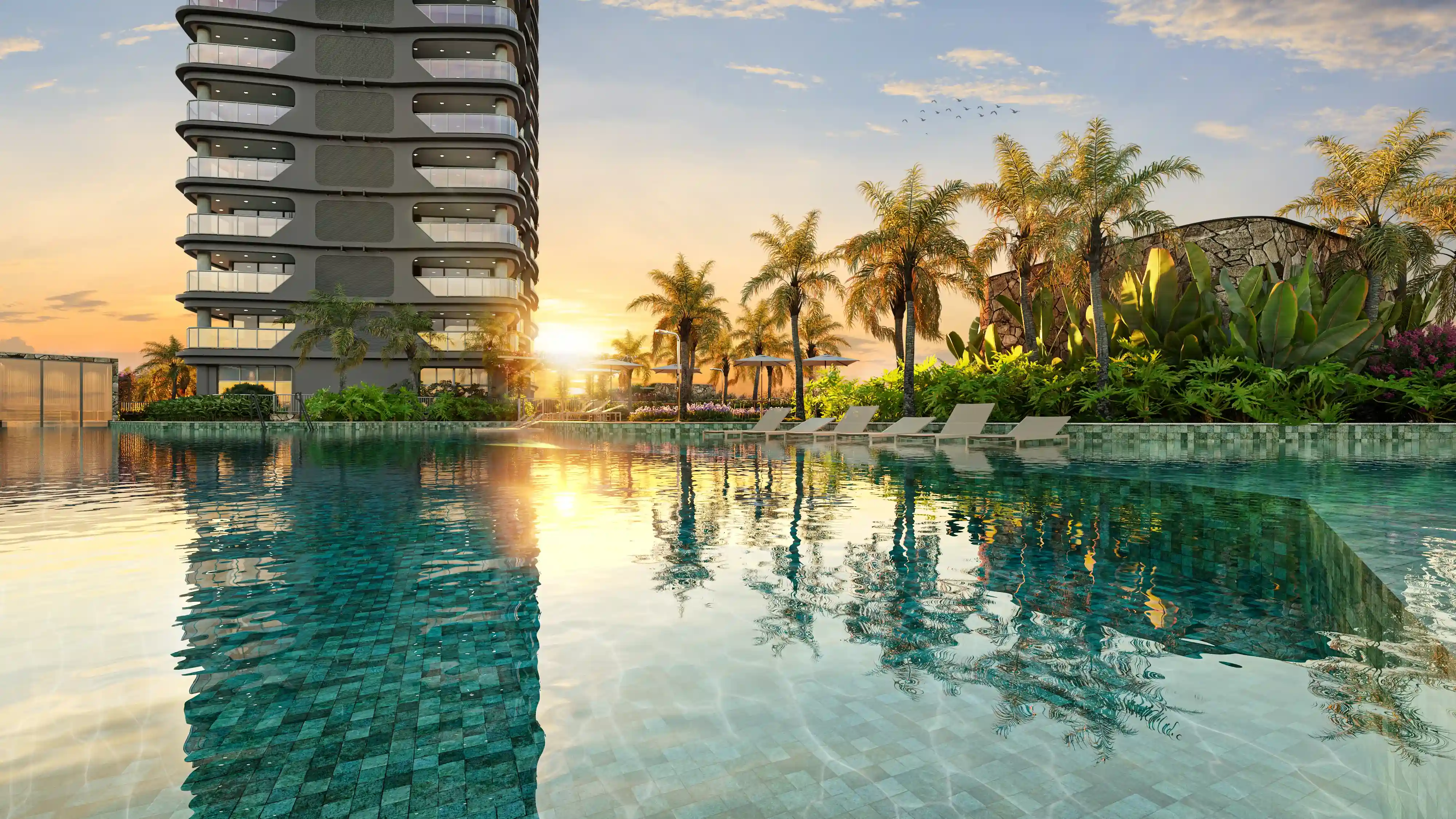 Piscina adulto no golden hour - Square Design Residence